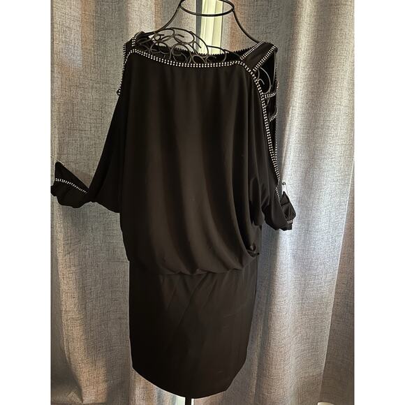 Cold Shoulder Rhinestone Dolman Black Betsy & Adam Cocktail Party Dress Size10 - Picture 16 of 16